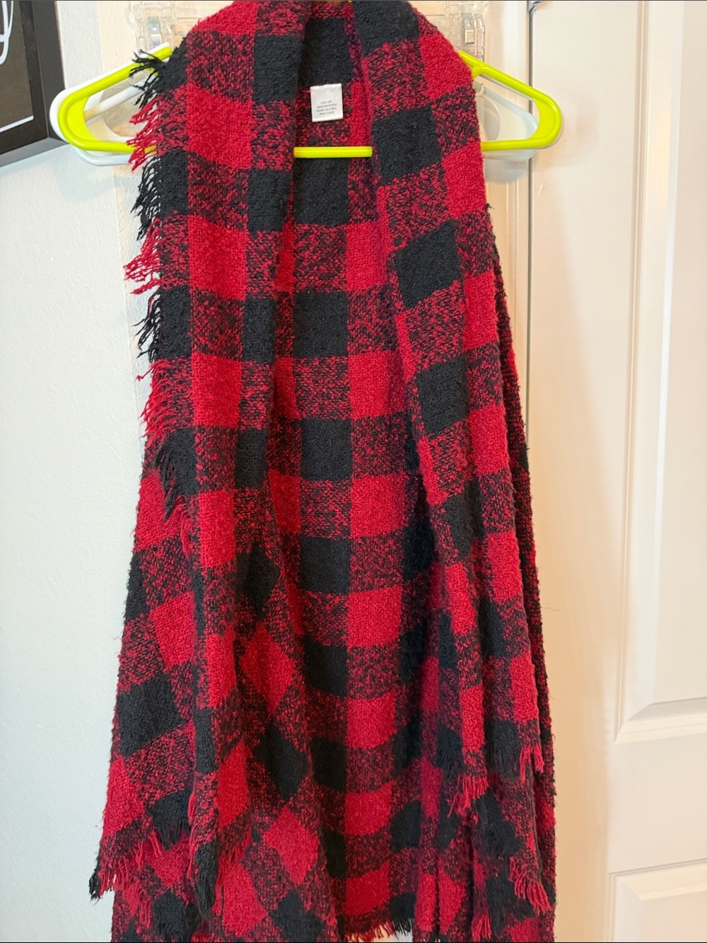 SHEIN Red and Black Buffalo Check Open Front Vest